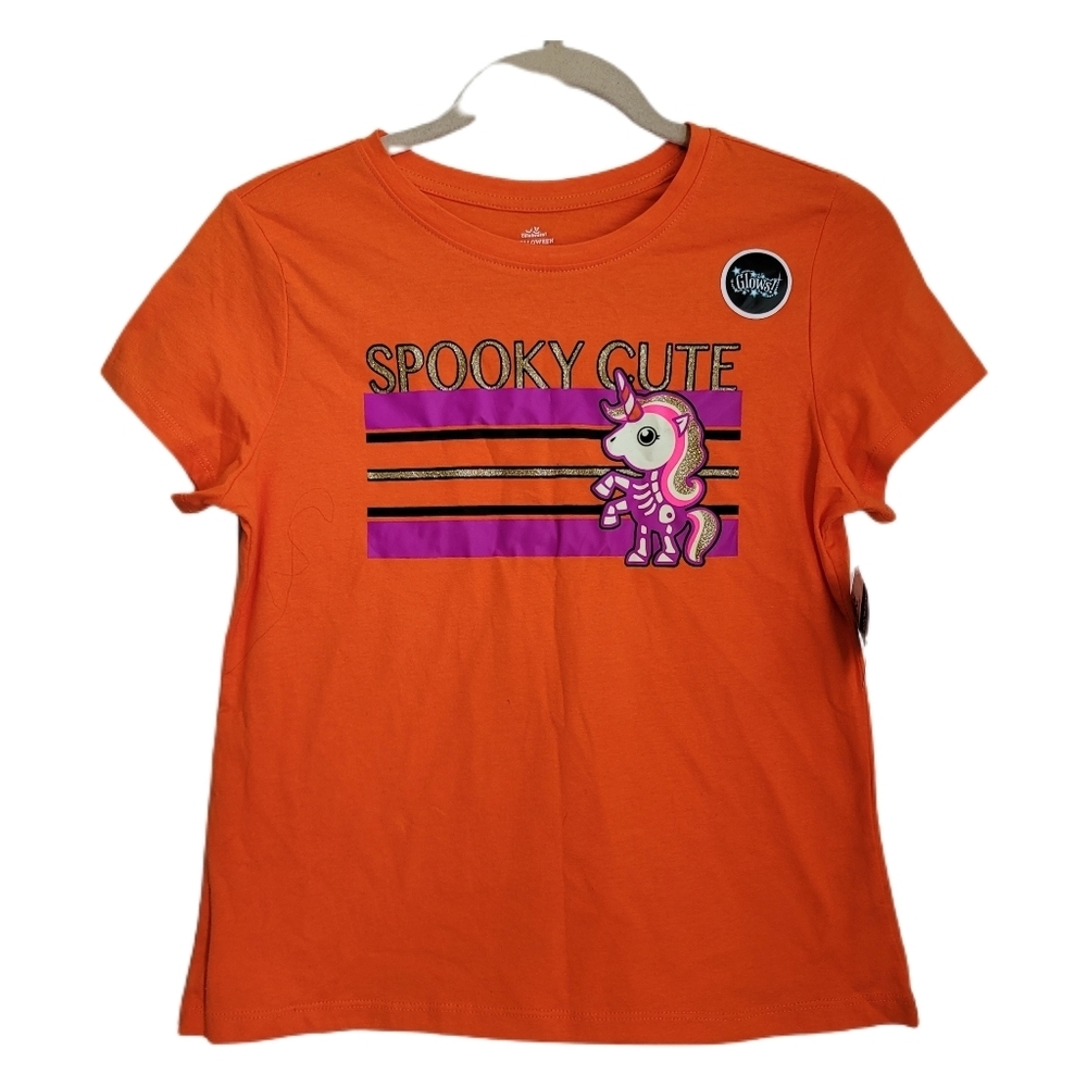 Way To Celebrate Halloween Kids Shirt XL 12/14 Orange Short Sleeve Glows